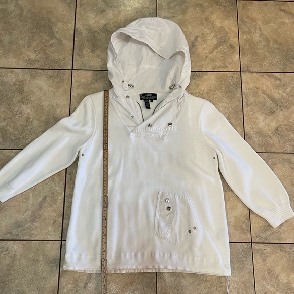 Lauren Ralph Lauren gently used three-quarter sleeve white sweater w hood - Picture 3 of 5